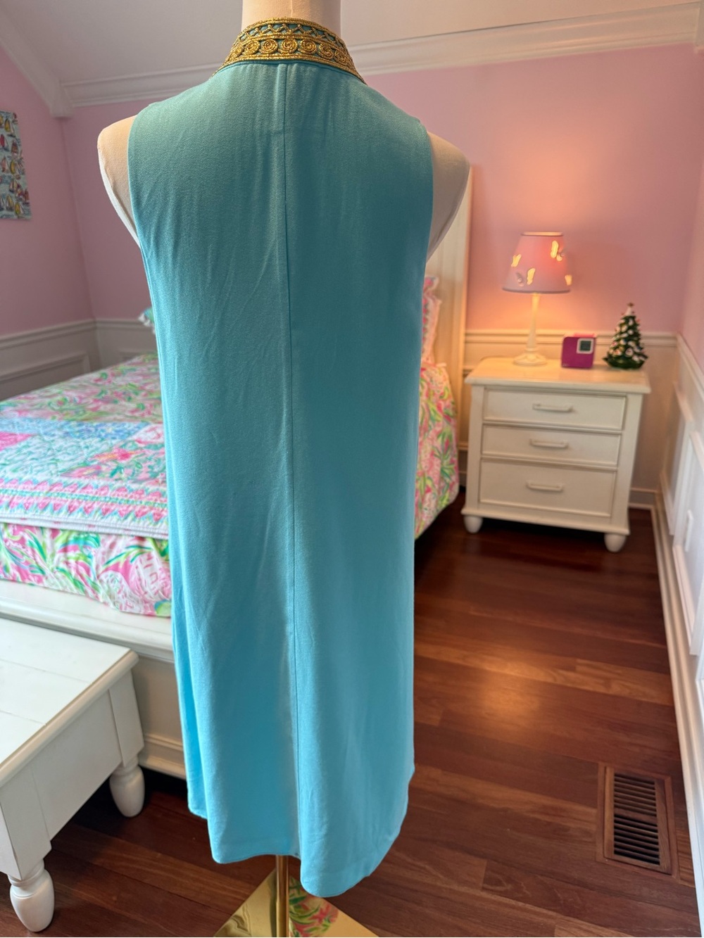 Lilly Pulitzer Turquoise Dress with Gold Embellished Bib - Picture 4 of 6